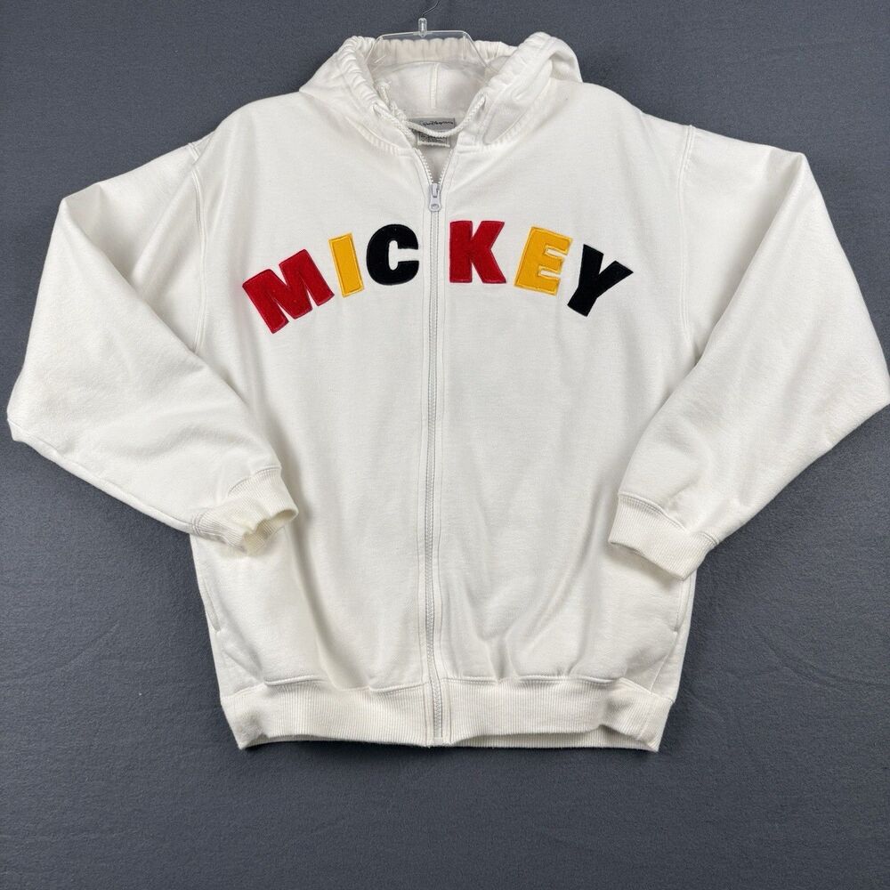 Disney Mickey Juniors Small White Embroidered Full Zip Sweatshirt Hoodie Jacket